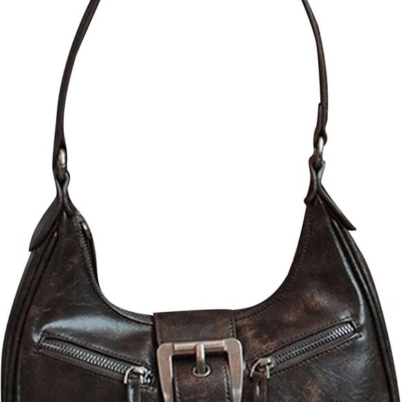 Women\'s Faux Leather Clutch Shoulder Bag with Zipper Buckle Vintage